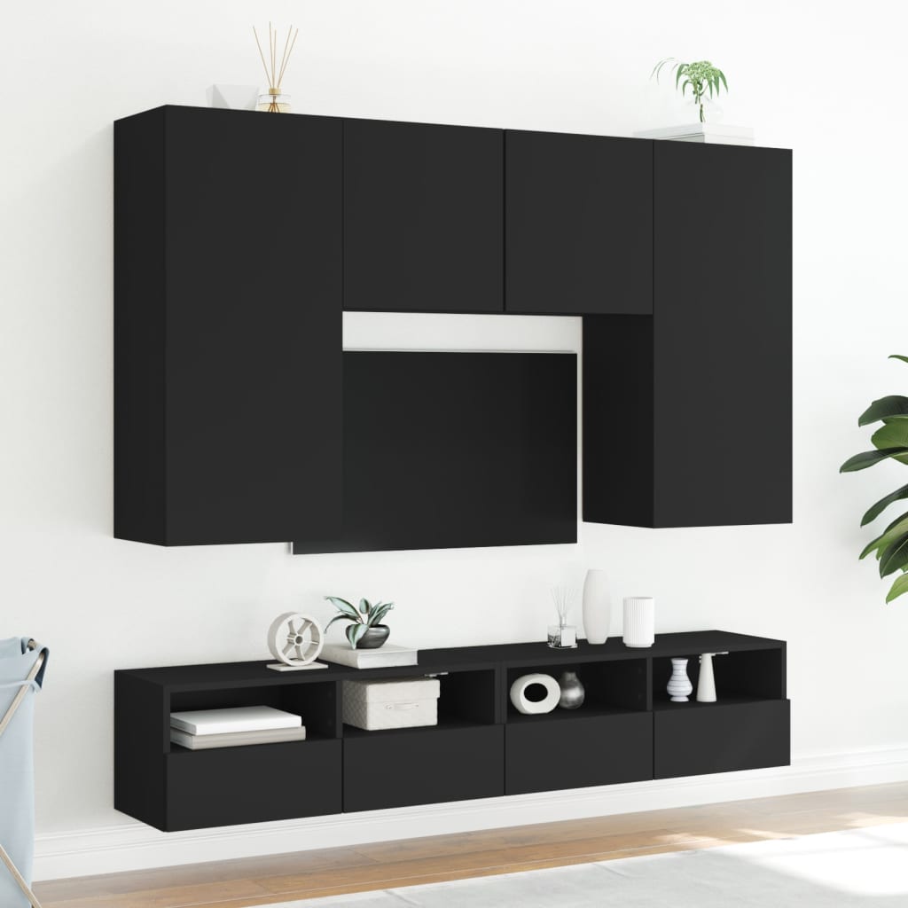 Meubles TV muraux 2 pcs noir 100x30x30 cm bois d'ingénierie - XIOS