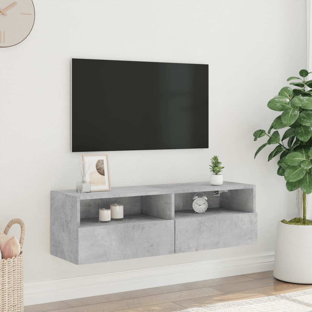 Meuble TV mural gris béton 100x30x30 cm bois d'ingénierie - XIOS