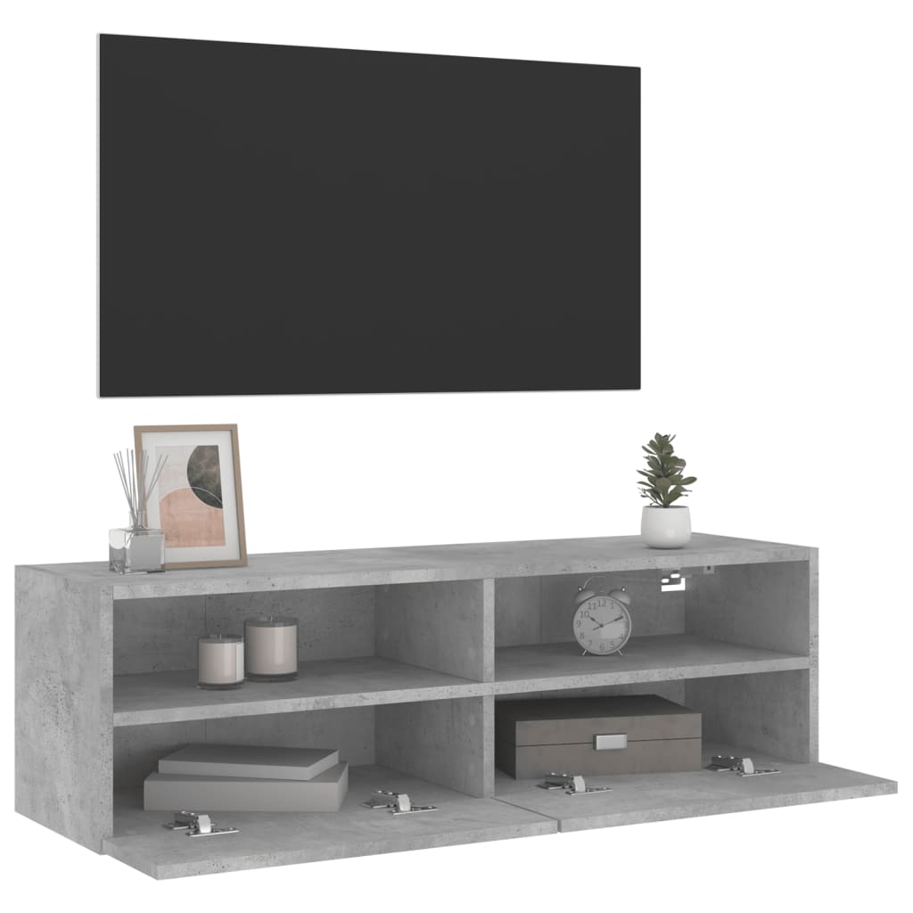 Meuble TV mural gris béton 100x30x30 cm bois d'ingénierie - XIOS