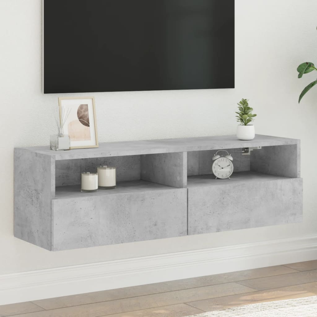 Meuble TV mural gris béton 100x30x30 cm bois d'ingénierie - XIOS