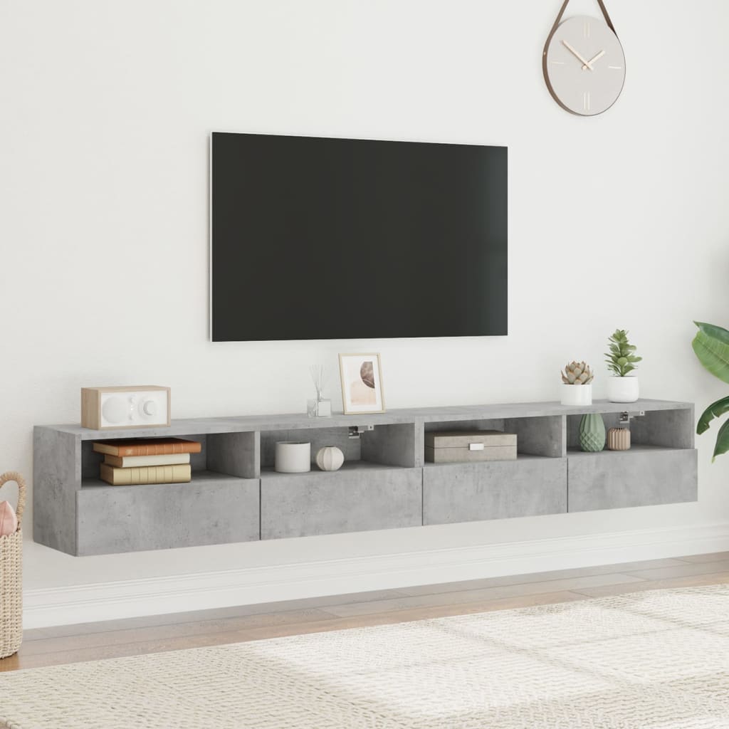 Meubles TV muraux 2pcs gris béton 100x30x30cm bois d'ingénierie - XIOS