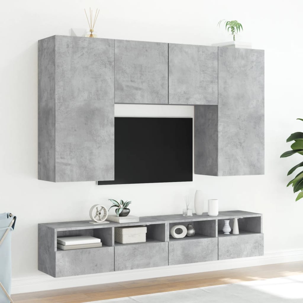 Meubles TV muraux 2pcs gris béton 100x30x30cm bois d'ingénierie - XIOS