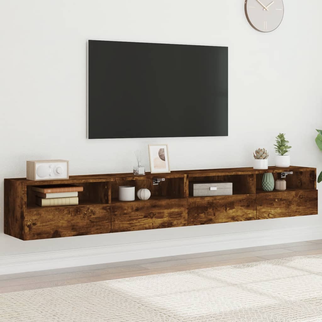 Meubles TV muraux 2pcs chêne fumé 100x30x30cm bois d'ingénierie - XIOS