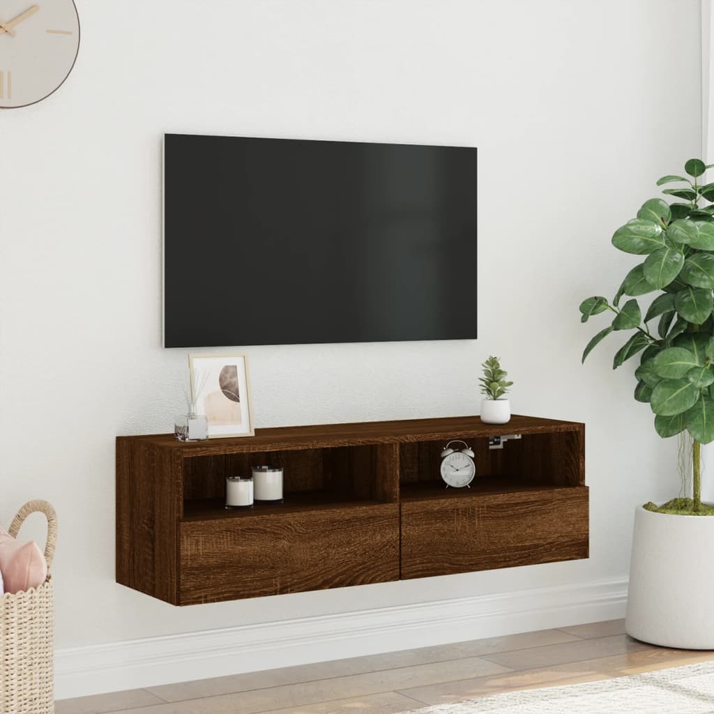 Meuble TV mural chêne marron 100x30x30 cm bois d'ingénierie - XIOS