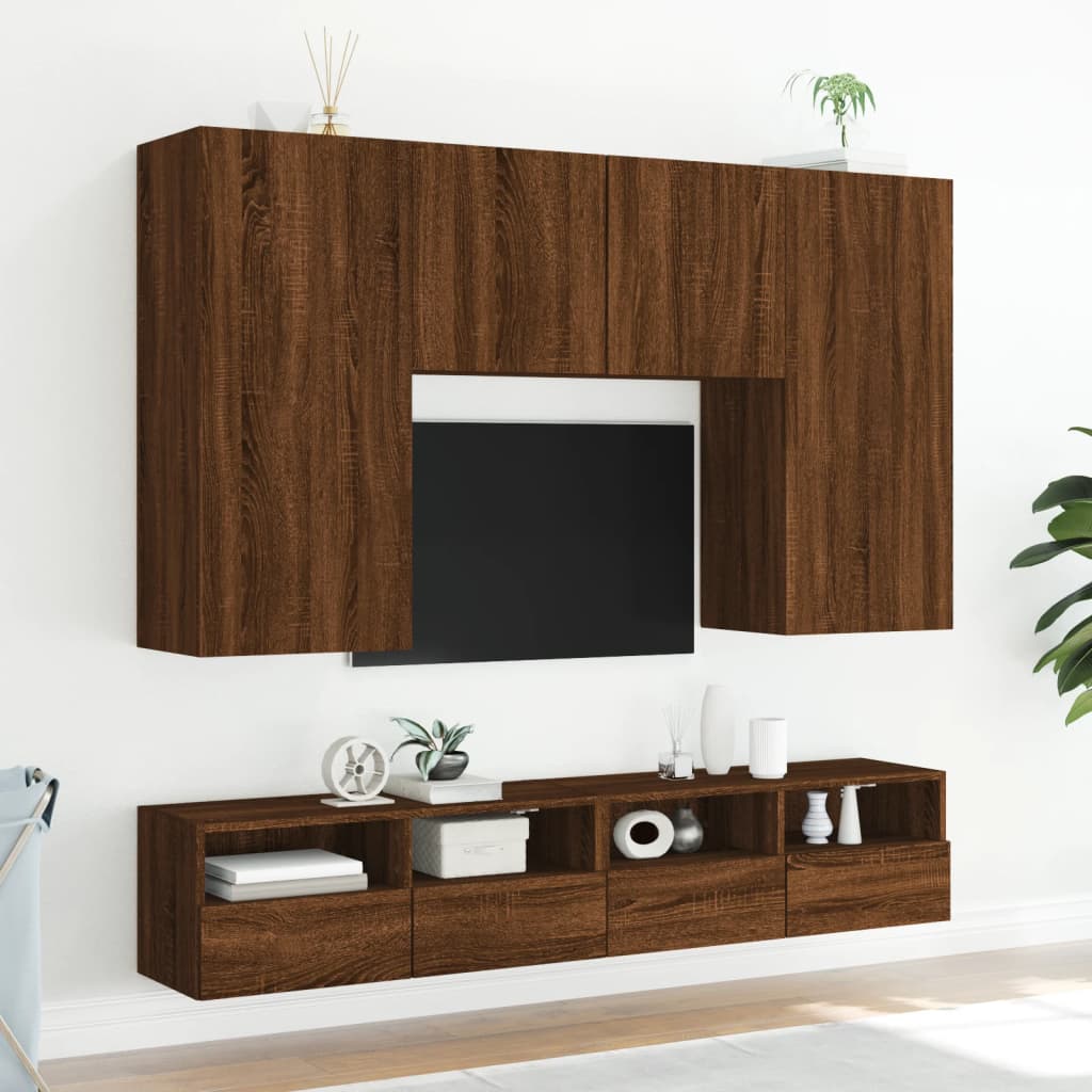 Meuble TV mural chêne marron 100x30x30 cm bois d'ingénierie - XIOS