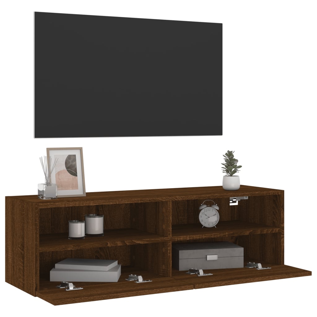 Meuble TV mural chêne marron 100x30x30 cm bois d'ingénierie - XIOS
