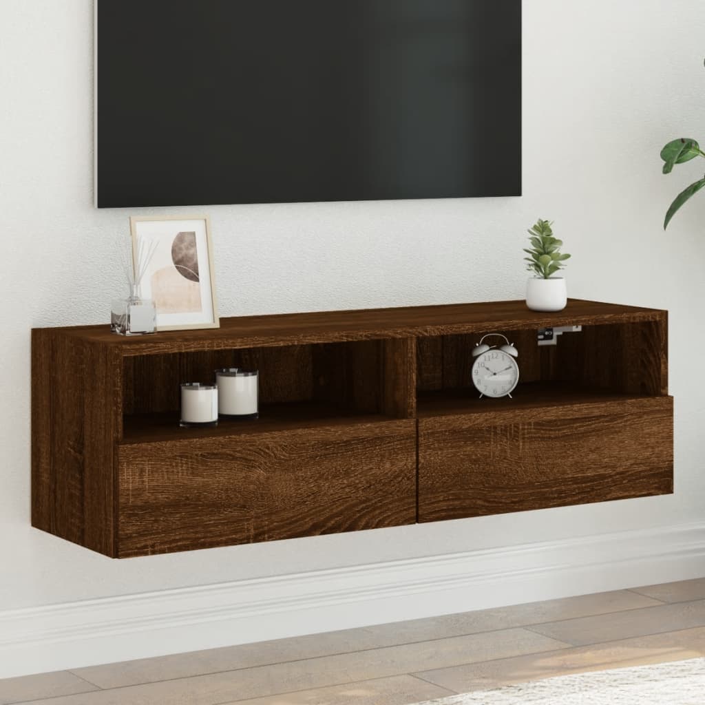 Meuble TV mural chêne marron 100x30x30 cm bois d'ingénierie - XIOS