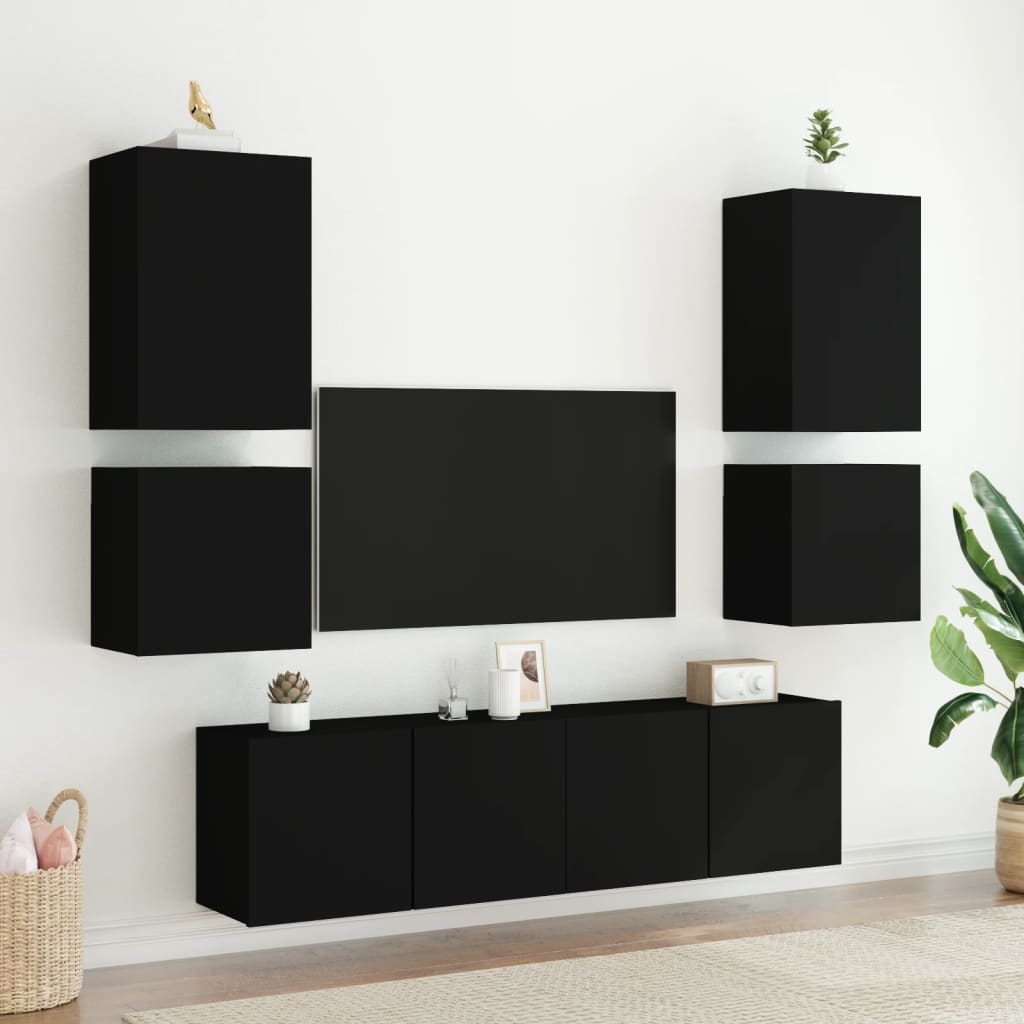 Meubles TV muraux 2 pcs noir 40,5x30x40 cm bois d'ingénierie - XIOS