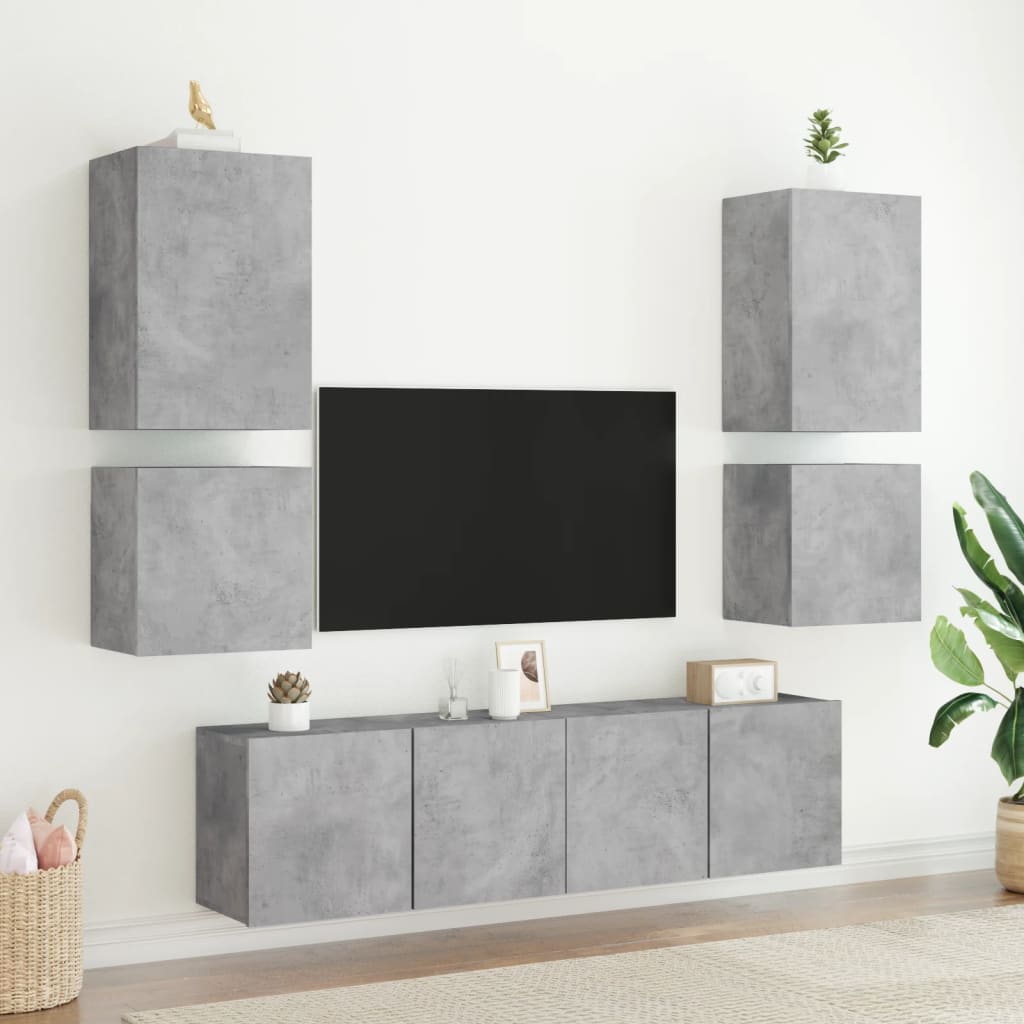 Meubles TV muraux 2 pcs gris béton 40,5x30x40cm bois ingénierie - XIOS
