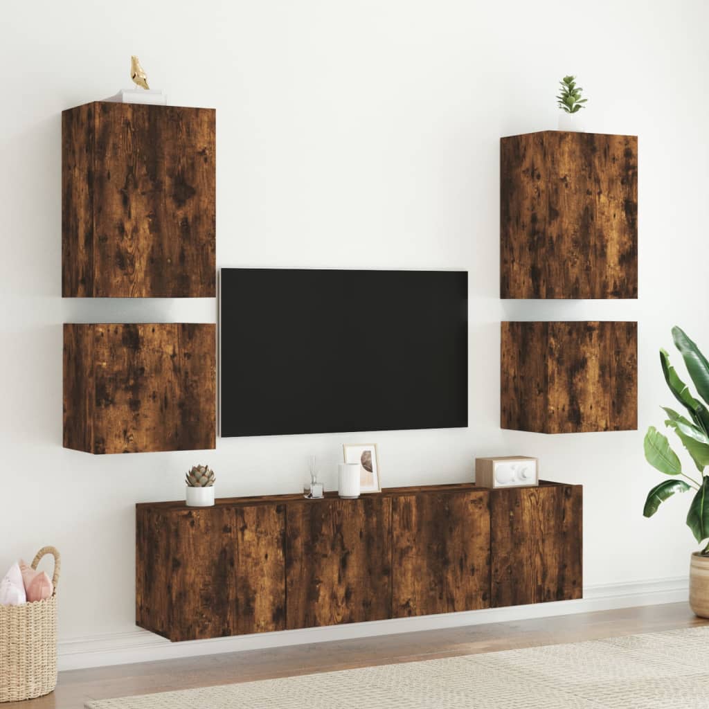 Meuble TV mural chêne fumé 40,5x30x40 cm bois d'ingénierie - XIOS