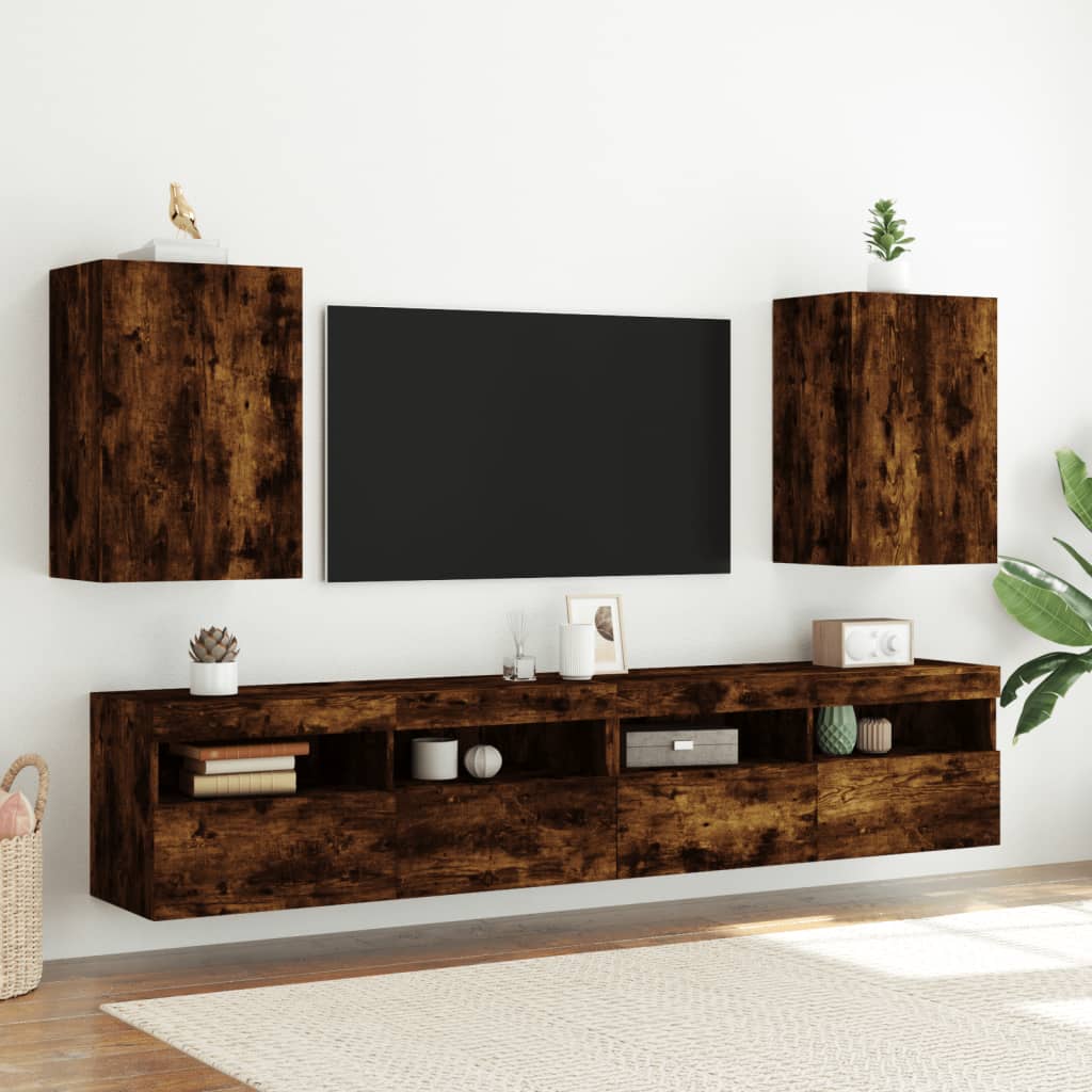 Meuble TV mural chêne fumé 40,5x30x60 cm bois d'ingénierie - XIOS