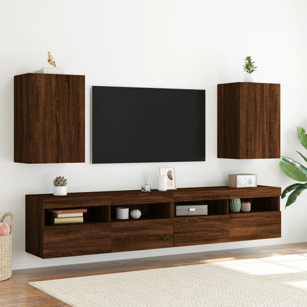 Meuble TV mural chêne marron 40,5x30x60 cm bois d'ingénierie - XIOS