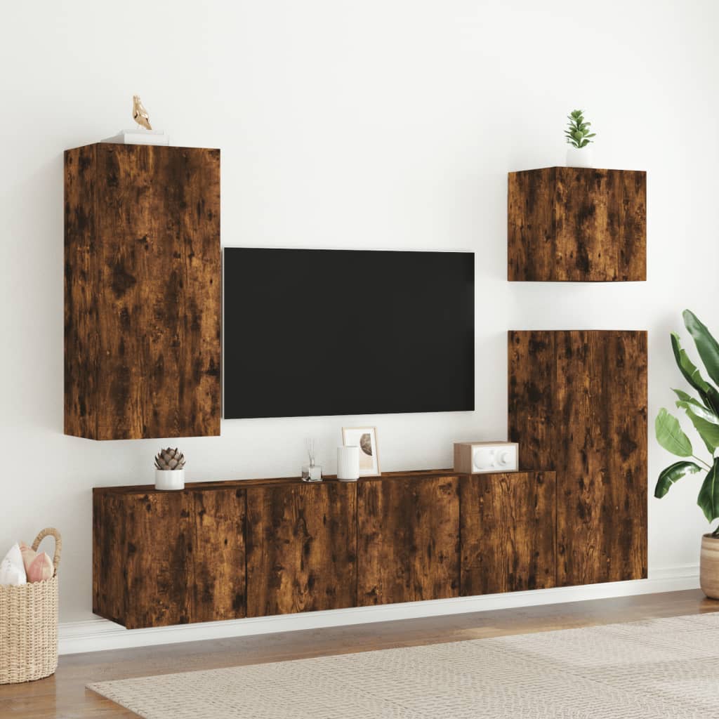 Meuble TV mural chêne fumé 40,5x30x90 cm bois d'ingénierie - XIOS