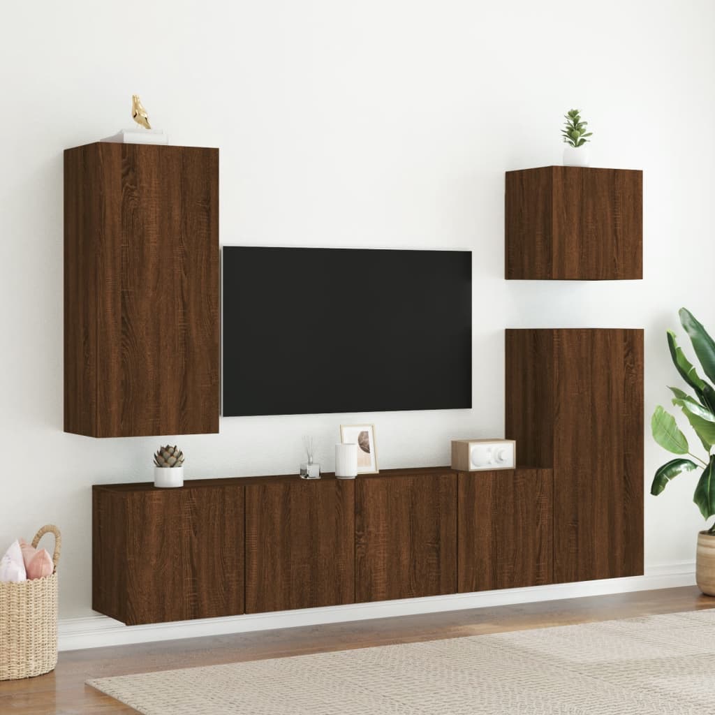 Meuble TV mural chêne marron 40,5x30x90 cm bois d'ingénierie - XIOS