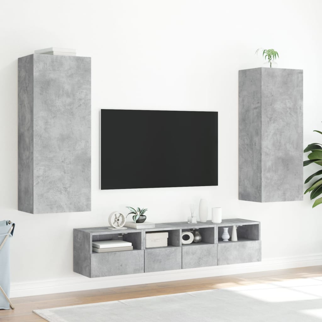 Meuble TV mural gris béton 40,5x30x102 cm bois d'ingénierie - XIOS