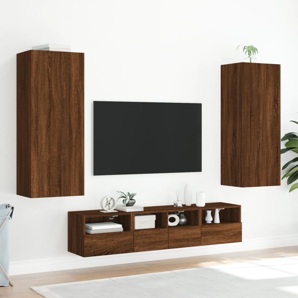 Meuble TV mural chêne marron 40,5x30x102 cm bois d'ingénierie - XIOS