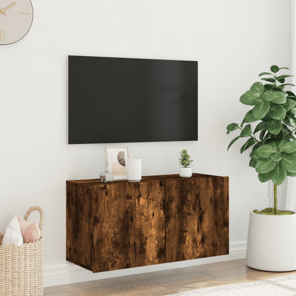 Meuble TV mural chêne fumé 80x30x41 cm - XIOS