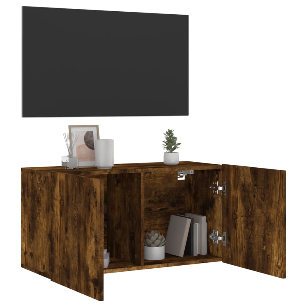 Meuble TV mural chêne fumé 80x30x41 cm - XIOS