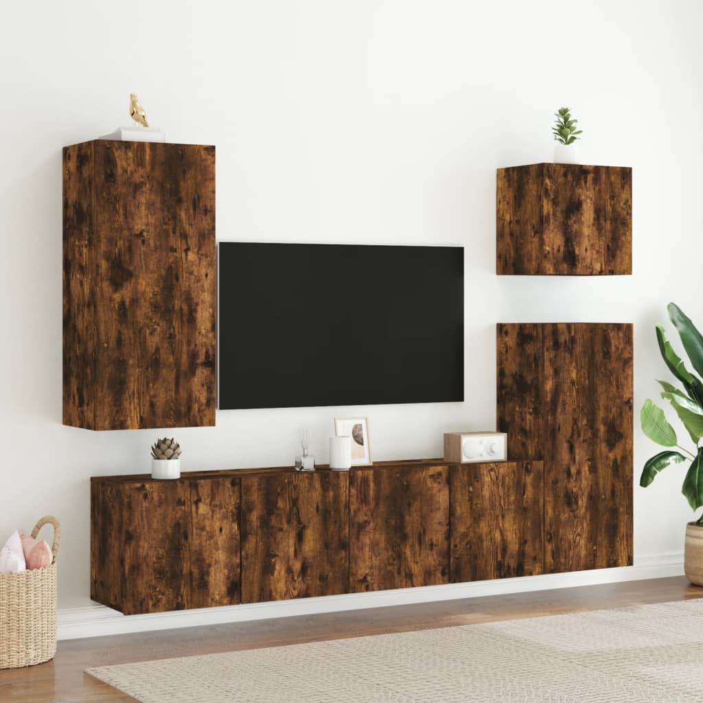 Meuble TV mural chêne fumé 80x30x41 cm - XIOS