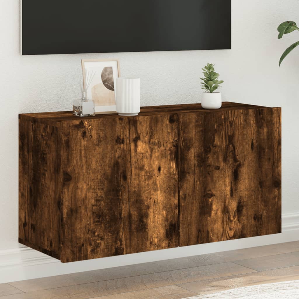 Meuble TV mural chêne fumé 80x30x41 cm - XIOS