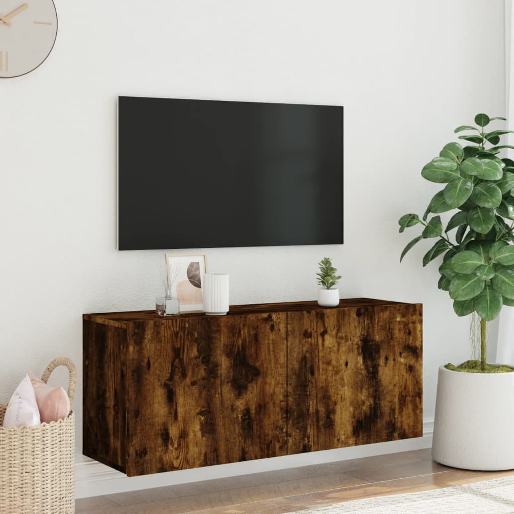 Meuble TV mural chêne fumé 100x30x41 cm - XIOS