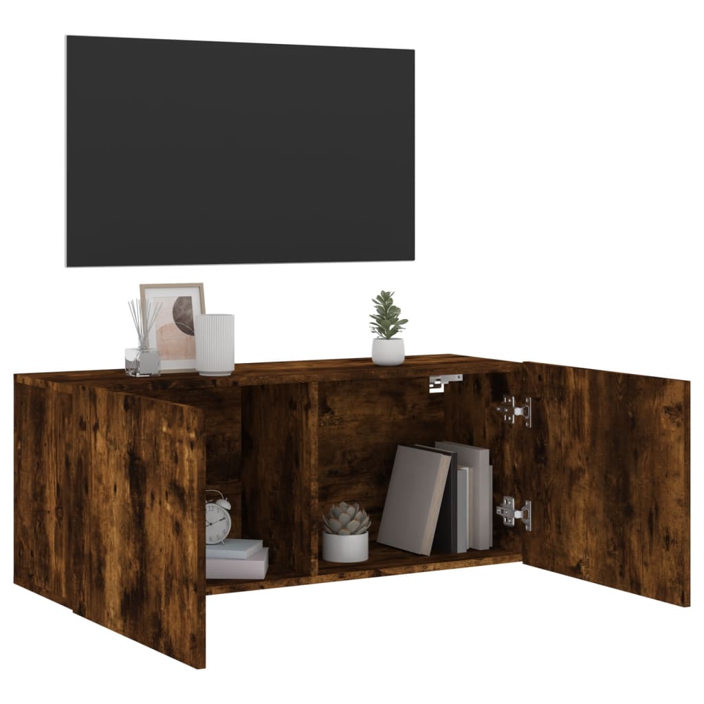 Meuble TV mural chêne fumé 100x30x41 cm - XIOS