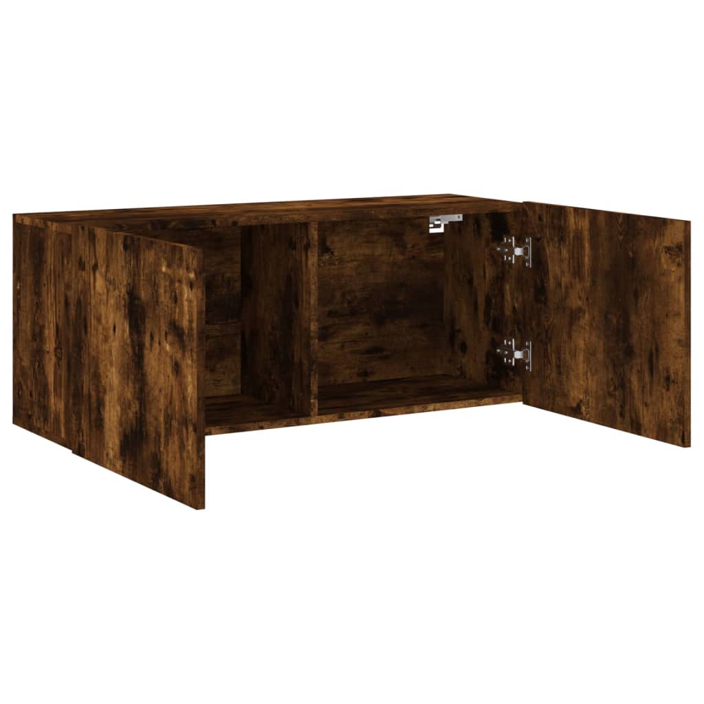 Meuble TV mural chêne fumé 100x30x41 cm - XIOS