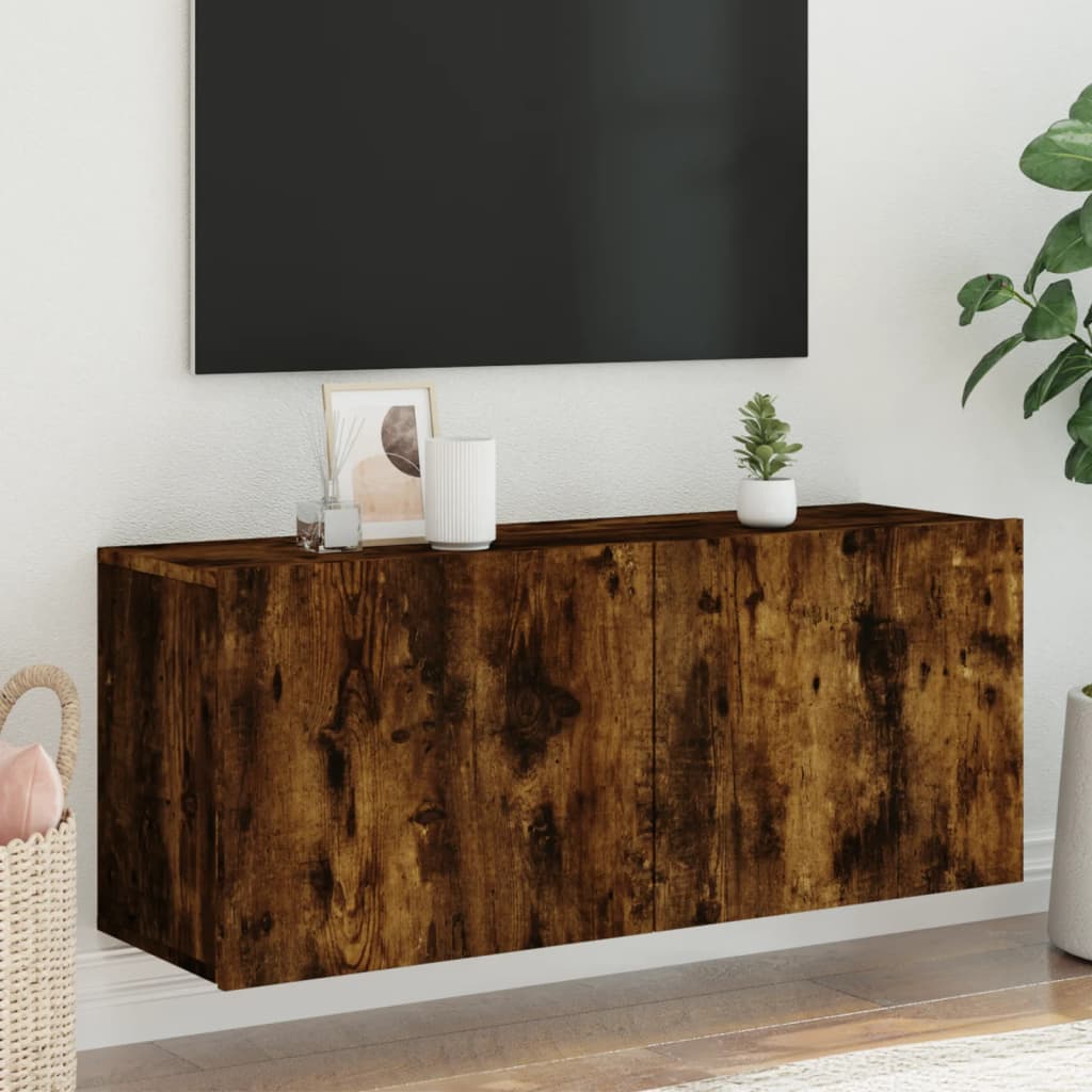 Meuble TV mural chêne fumé 100x30x41 cm - XIOS