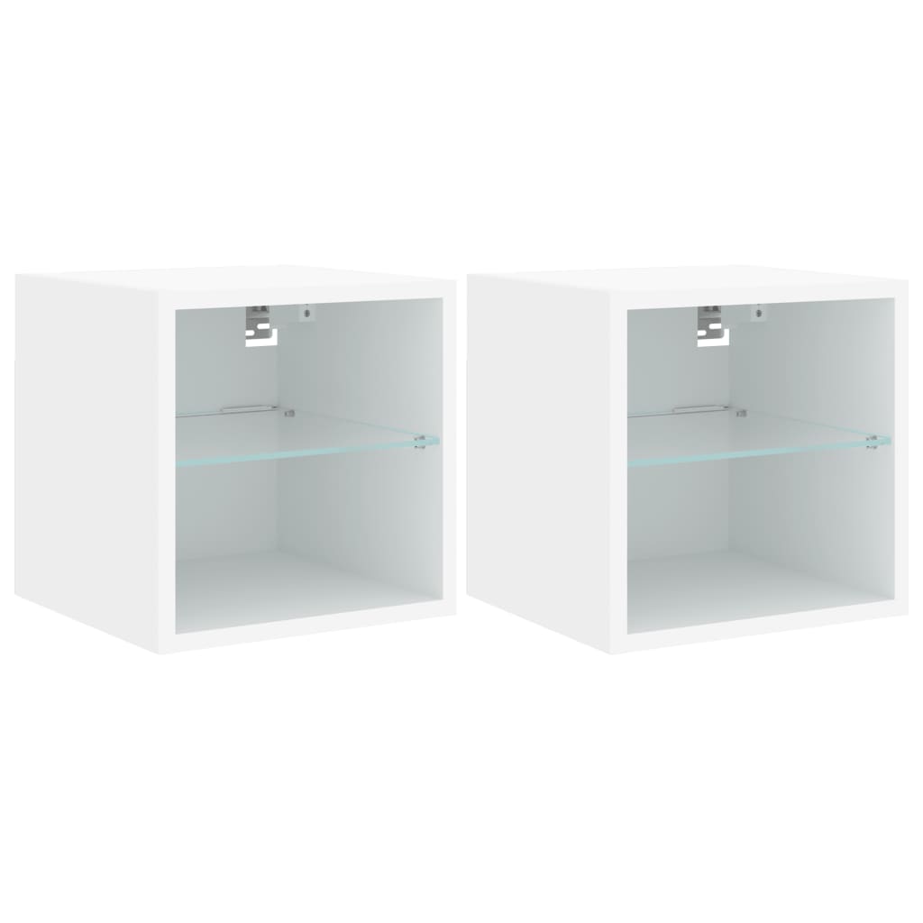 Meubles TV muraux avec lumières LED 2 pcs blanc 30x28,5x30 cm - XIOS