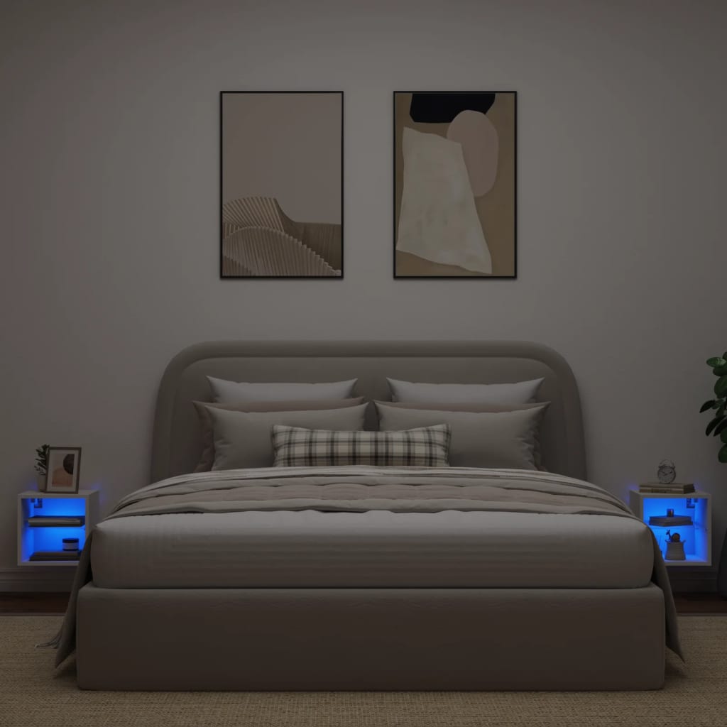 Meubles TV muraux avec lumières LED 2 pcs blanc 30x28,5x30 cm - XIOS