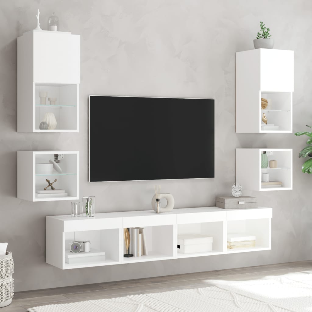 Meubles TV muraux avec lumières LED 2 pcs blanc 30x28,5x30 cm - XIOS