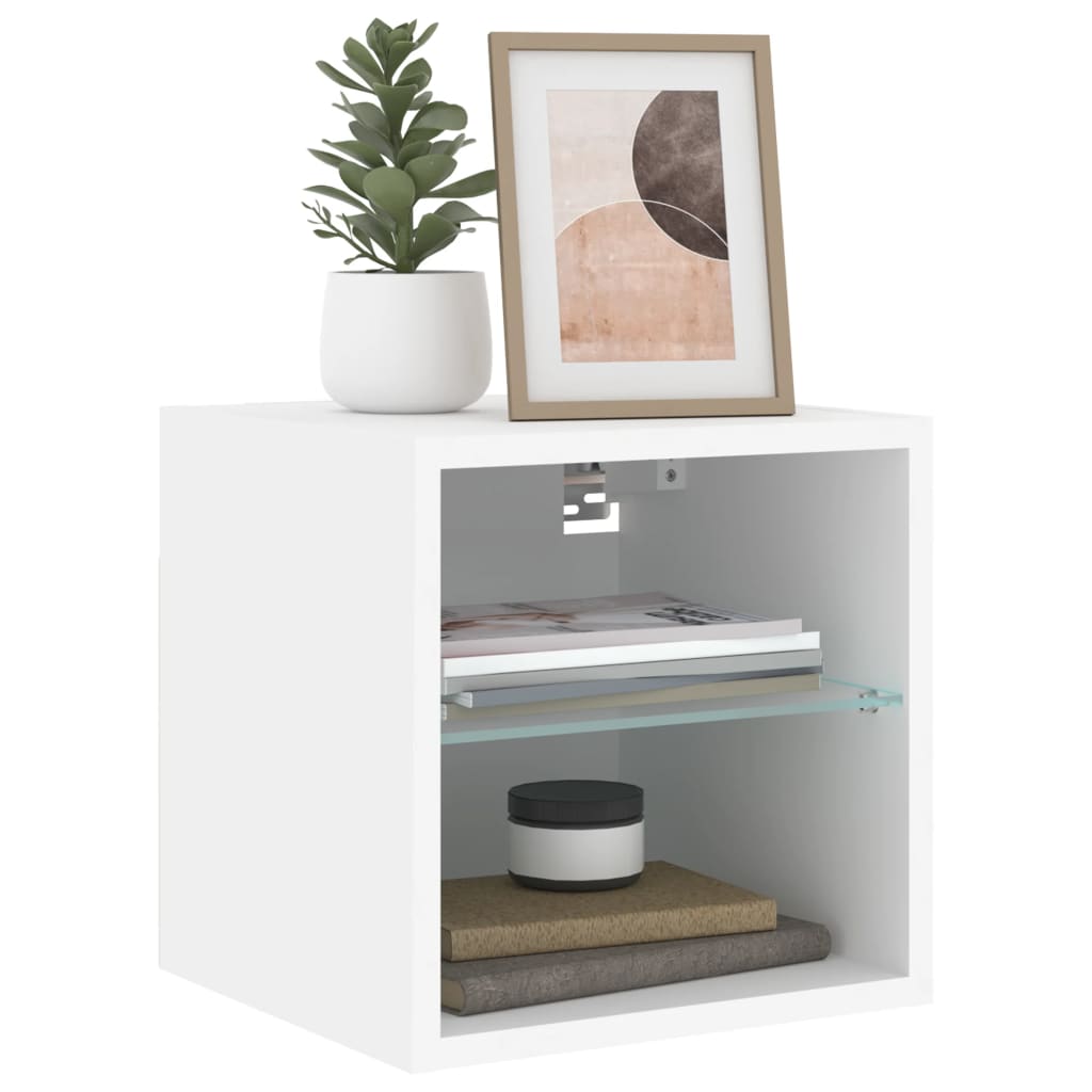 Meubles TV muraux avec lumières LED 2 pcs blanc 30x28,5x30 cm - XIOS