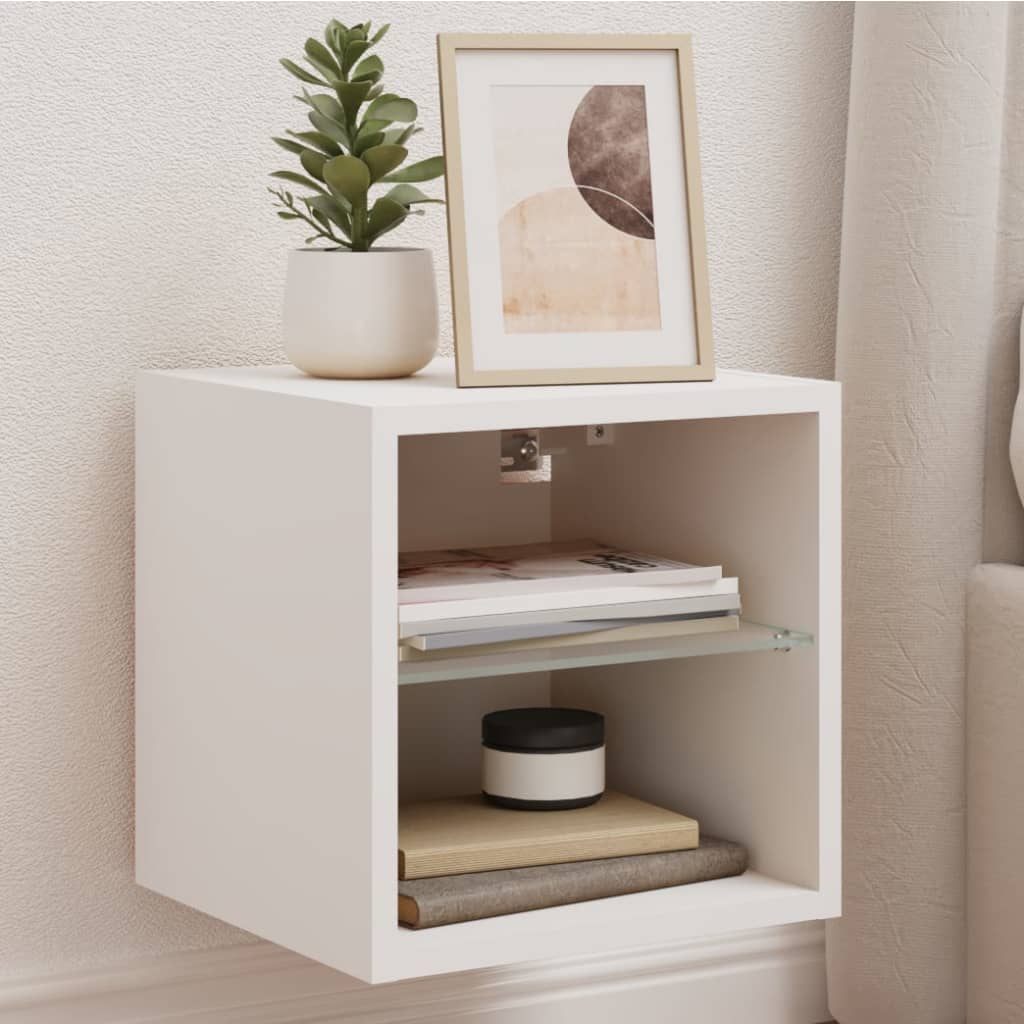 Meubles TV muraux avec lumières LED 2 pcs blanc 30x28,5x30 cm - XIOS