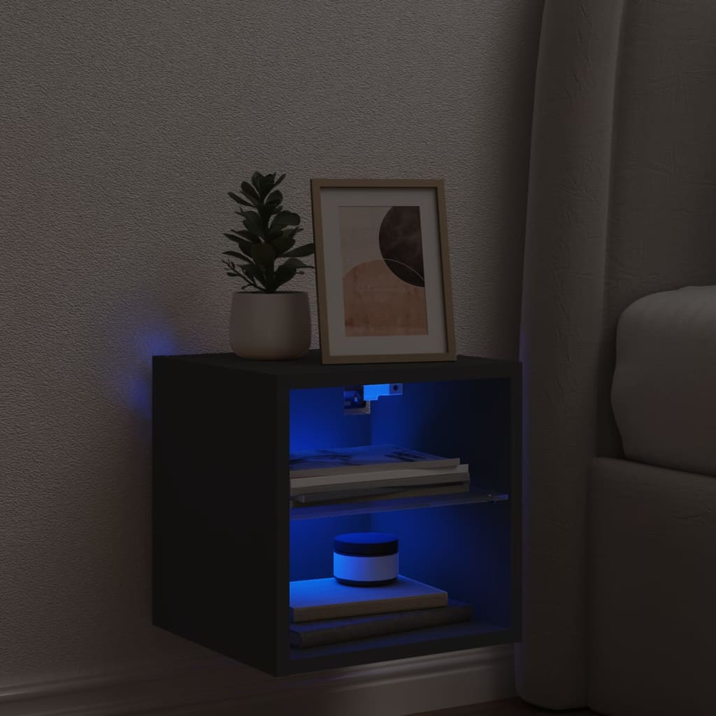 Meuble TV mural avec lumières LED noir 30x28,5x30 cm - XIOS