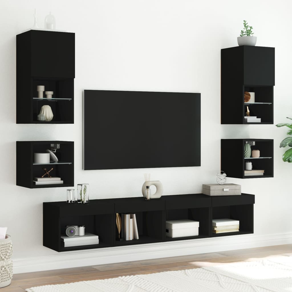 Meuble TV mural avec lumières LED noir 30x28,5x30 cm - XIOS