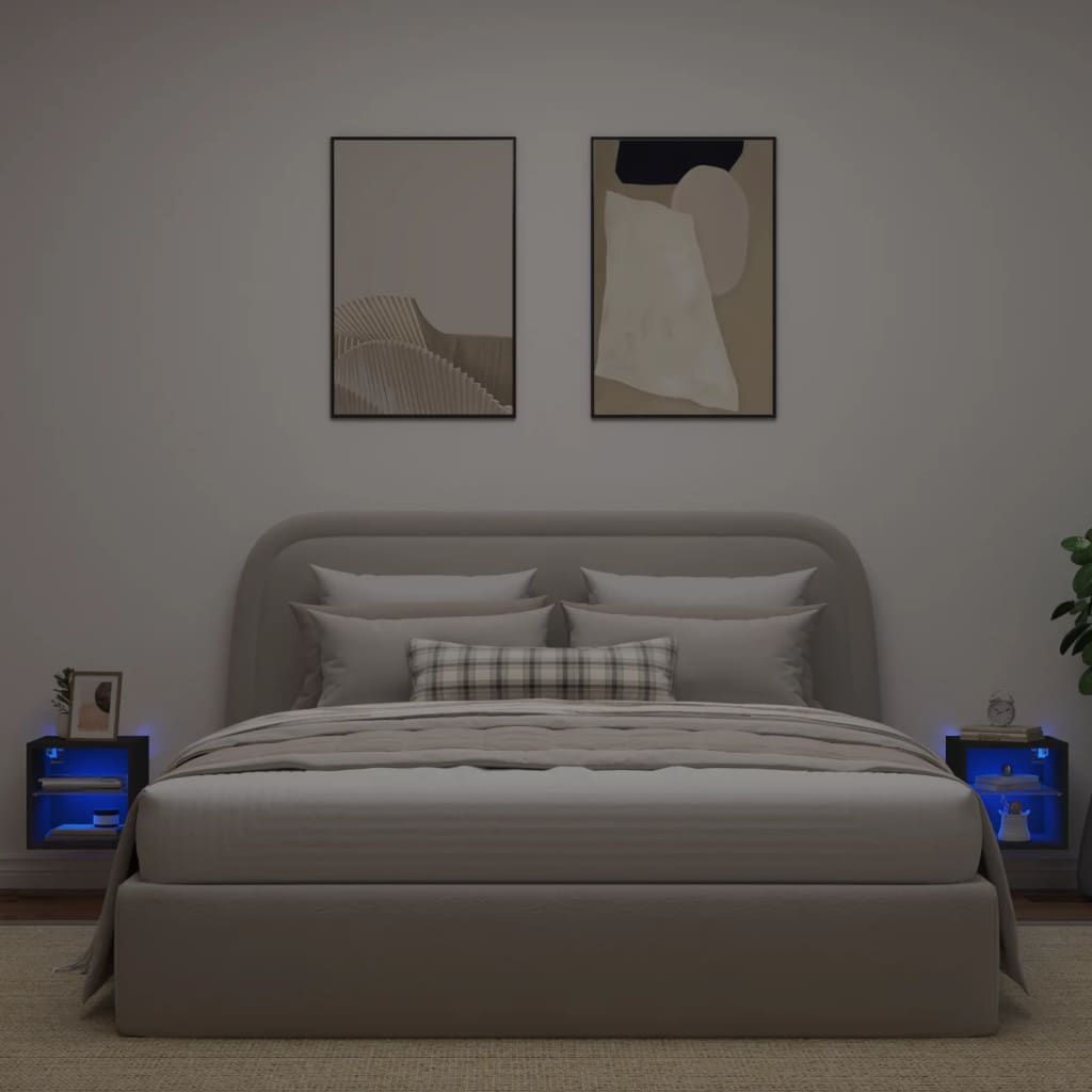 Meubles TV muraux avec lumières LED 2 pcs noir 30x28,5x30 cm - XIOS