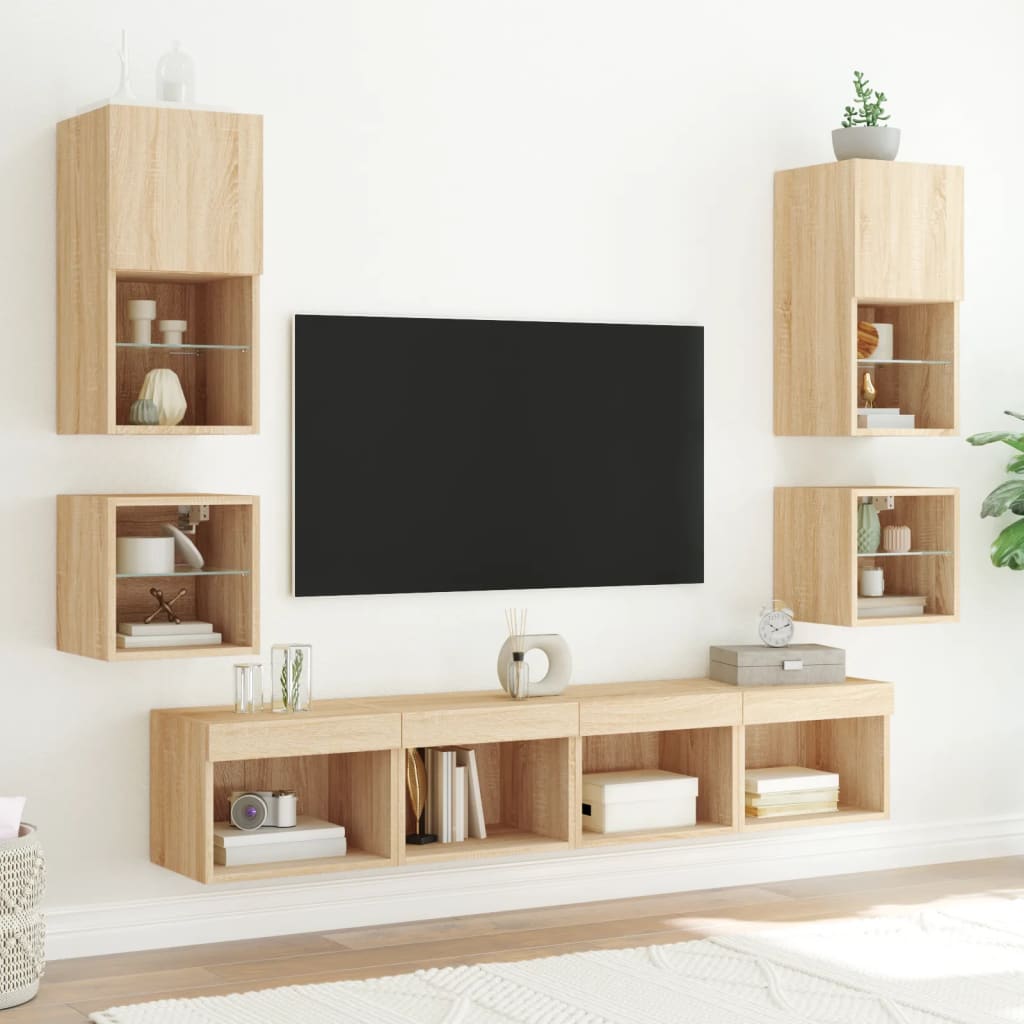 Meuble TV mural avec lumières LED chêne sonoma 30x28,5x30 cm - XIOS