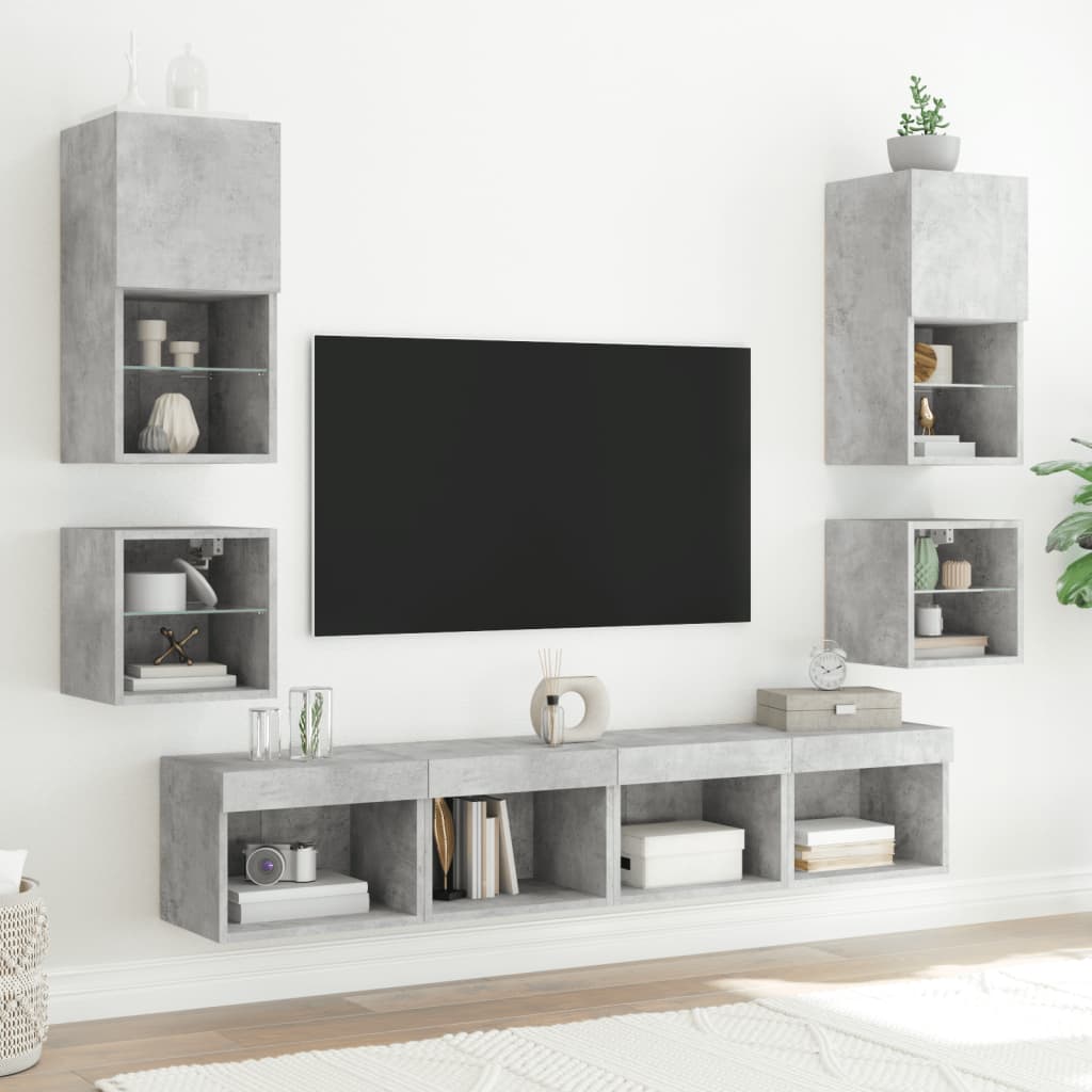 Meuble TV mural avec lumières LED gris béton 30x28,5x30 cm - XIOS