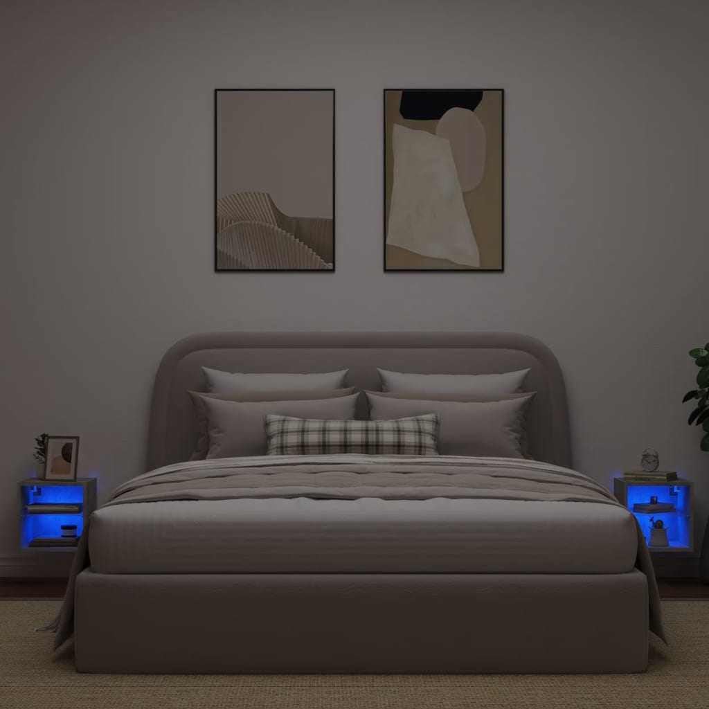 Meubles TV muraux et lumières LED 2pcs gris béton 30x28,5x30 cm - XIOS