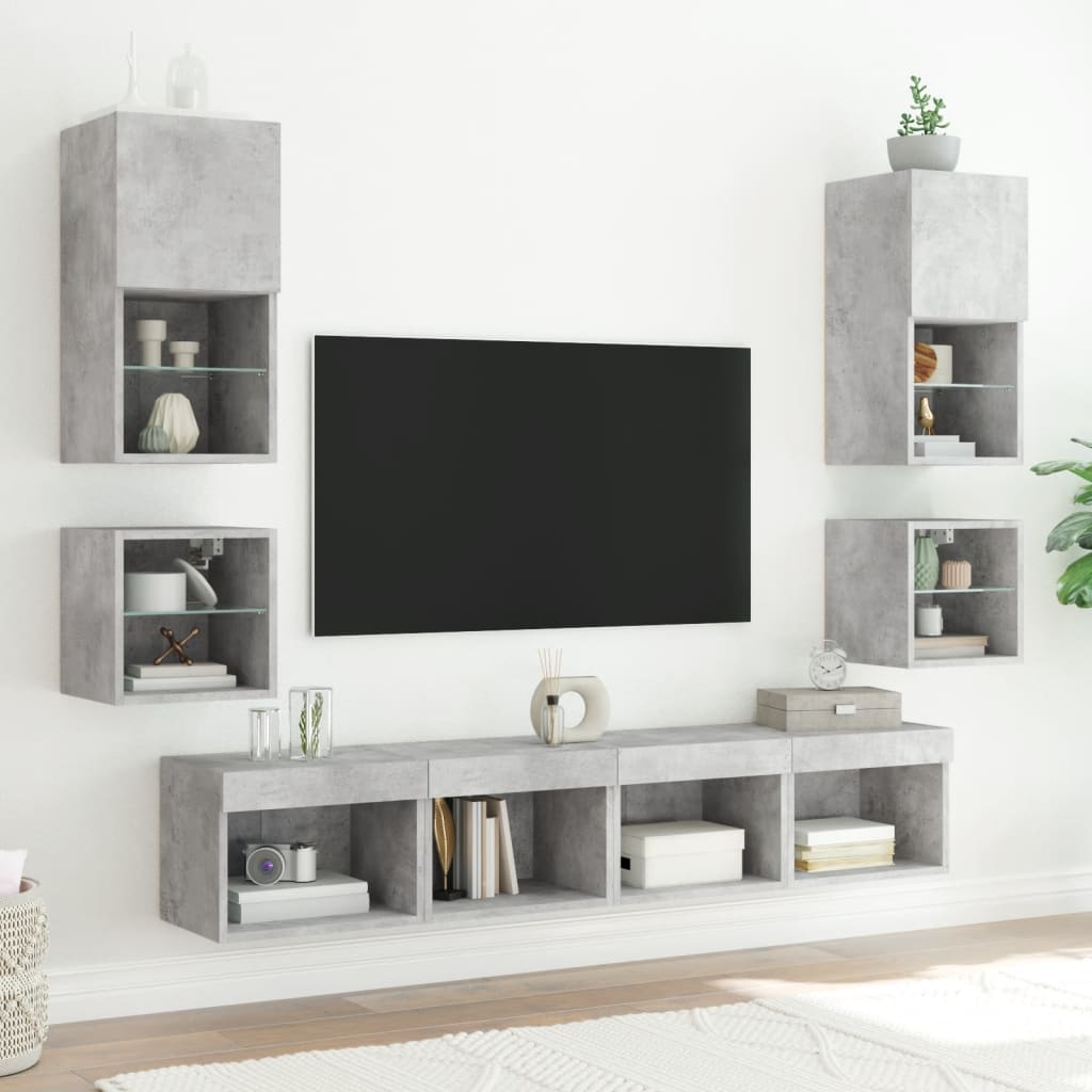 Meubles TV muraux et lumières LED 2pcs gris béton 30x28,5x30 cm - XIOS