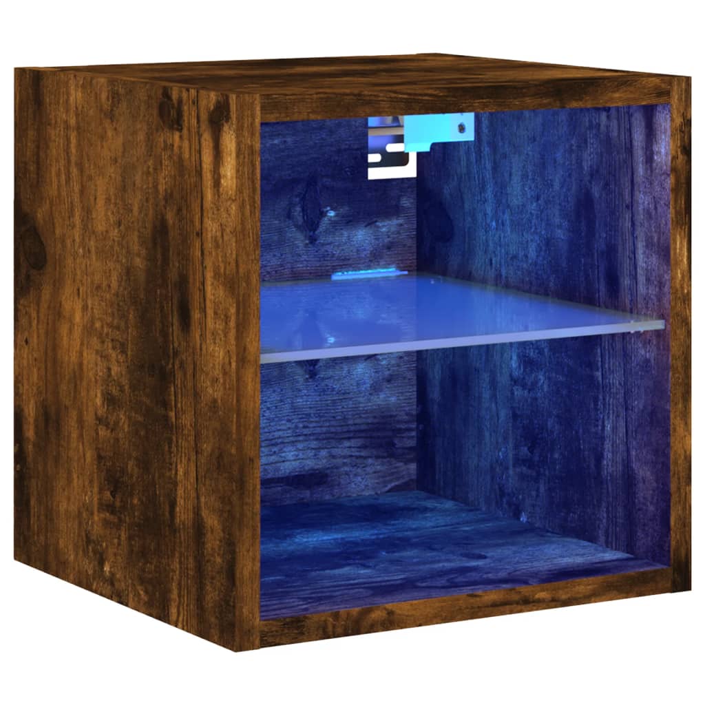 Meuble TV mural avec lumières LED chêne fumé 30x28,5x30 cm - XIOS