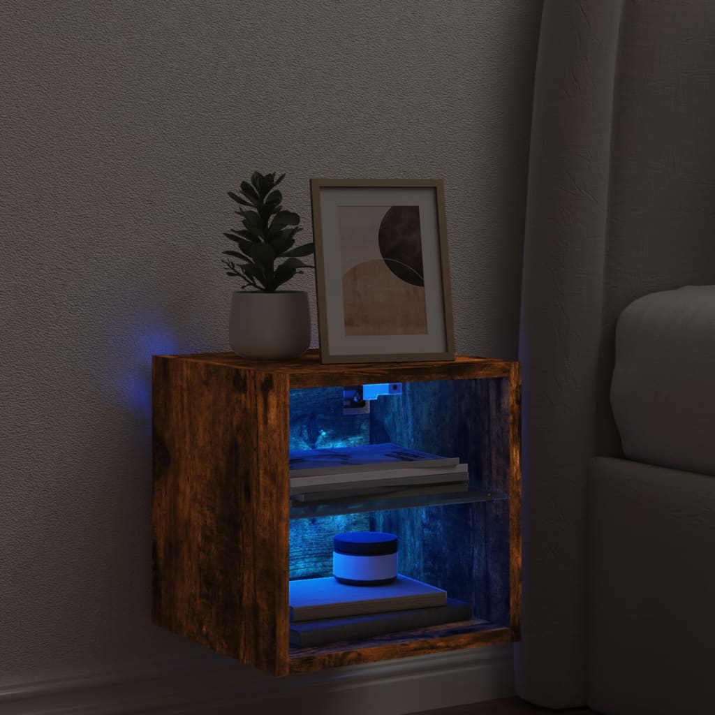 Meuble TV mural avec lumières LED chêne fumé 30x28,5x30 cm - XIOS