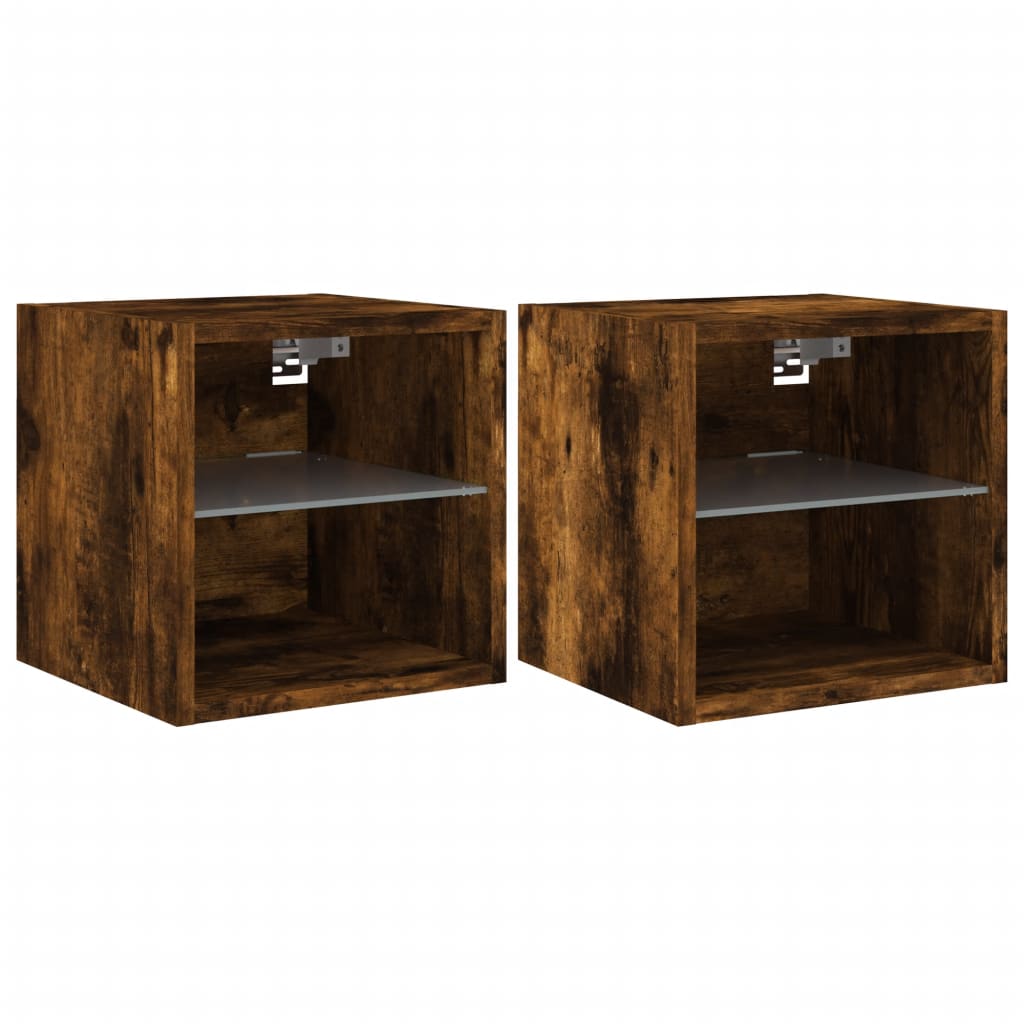 Meubles TV muraux et lumières LED 2pcs chêne fumé 30x28,5x30 cm - XIOS