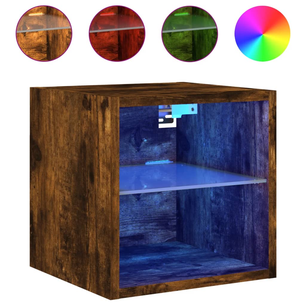 Meubles TV muraux et lumières LED 2pcs chêne fumé 30x28,5x30 cm - XIOS