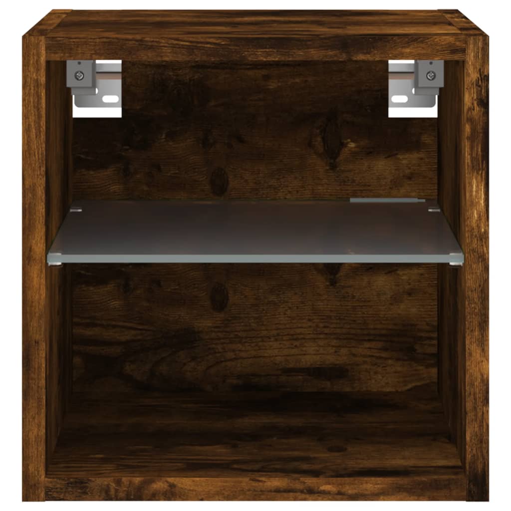 Meubles TV muraux et lumières LED 2pcs chêne fumé 30x28,5x30 cm - XIOS