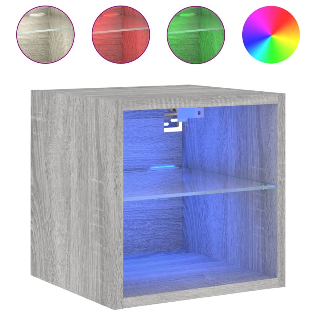 Meubles TV muraux et lumières LED 2pcs sonoma gris 30x28,5x30cm - XIOS