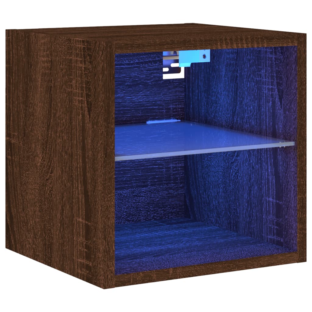 Meuble TV mural avec lumières LED chêne marron 30x28,5x30 cm - XIOS