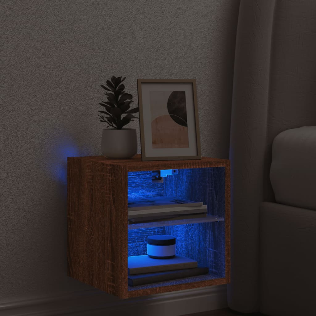 Meuble TV mural avec lumières LED chêne marron 30x28,5x30 cm - XIOS