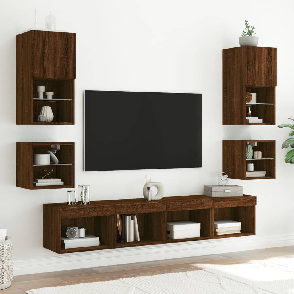 Meuble TV mural avec lumières LED chêne marron 30x28,5x30 cm - XIOS