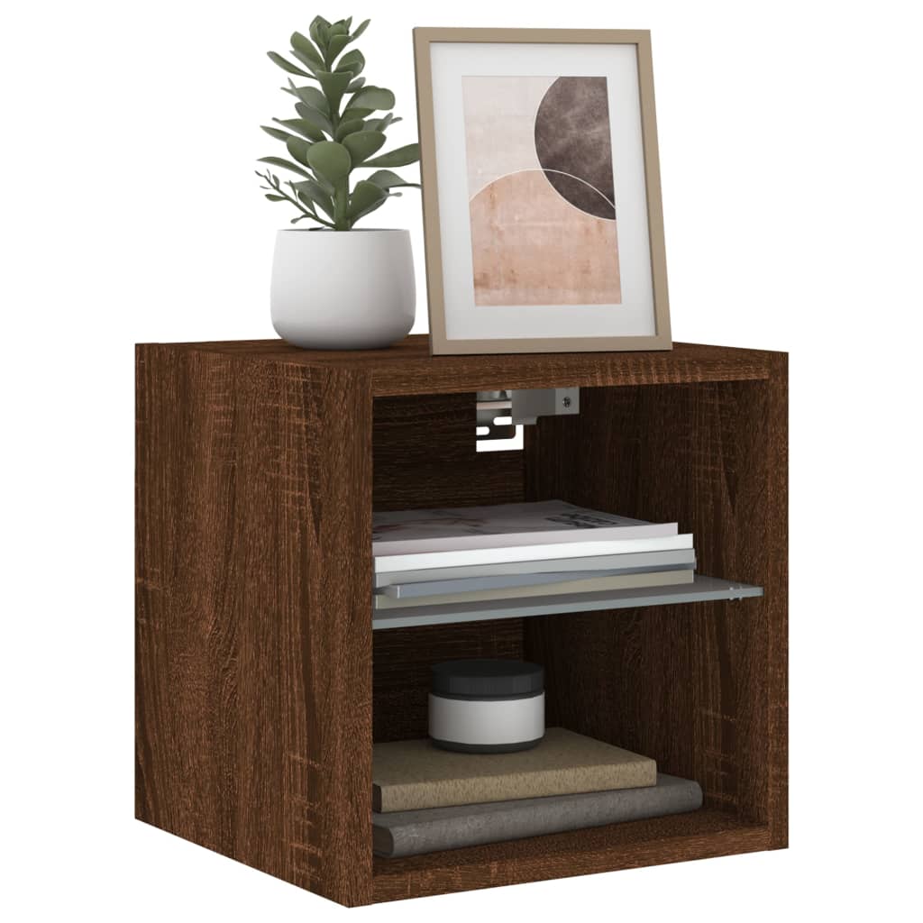 Meuble TV mural avec lumières LED chêne marron 30x28,5x30 cm - XIOS